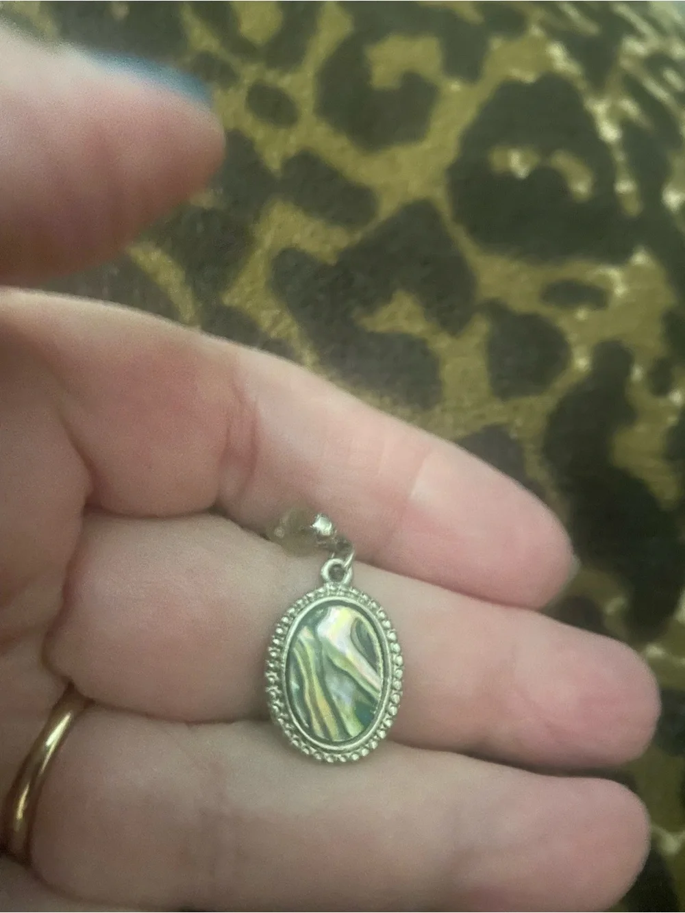 Silver Abalone Shell Oval Drop Earrings - Iridescent Green